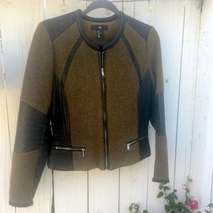 •H&M• Olive Green Tweed & Black Leather Jacket